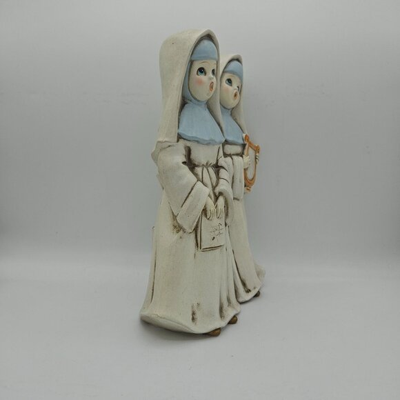 Vintage Josef Original Ceramic Singing Nun Figurine Duo With Harp & Book - Westl - Picture 4 of 6